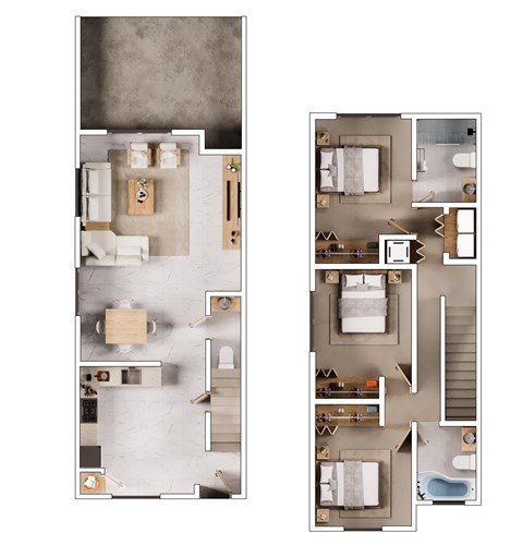 Floor plan for 3 beds, 2.5 baths, 1578 sqft
